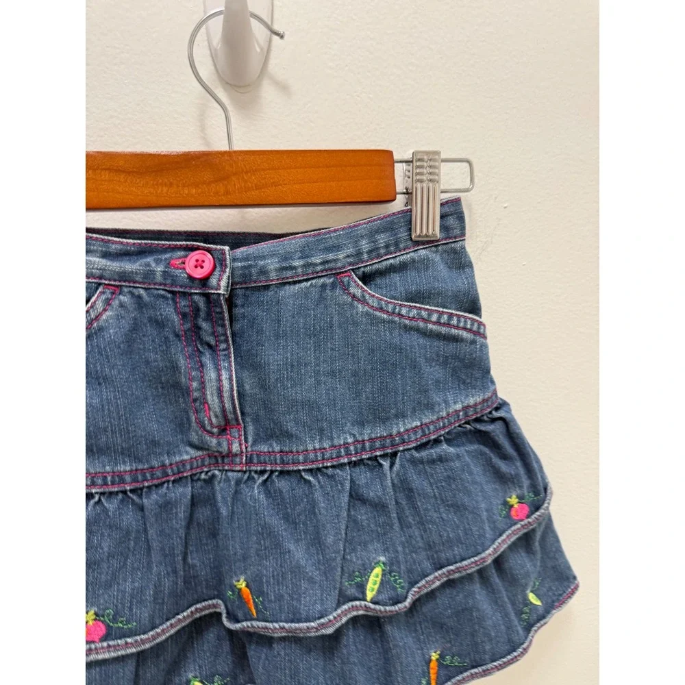 Gymboree Girls Grown with Love Denim Tiered Skirt Embroidered Vintage Size 6